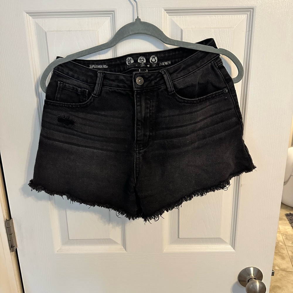 High-Rise Black Denim Shorts